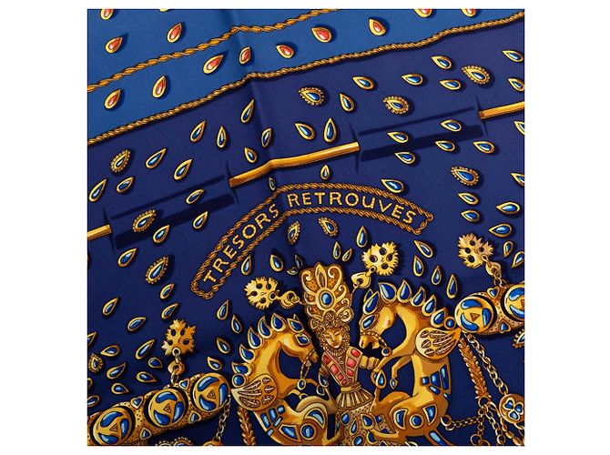 Foulard di seta Hermès Blue Tresors Retrouves 90 - vista 8