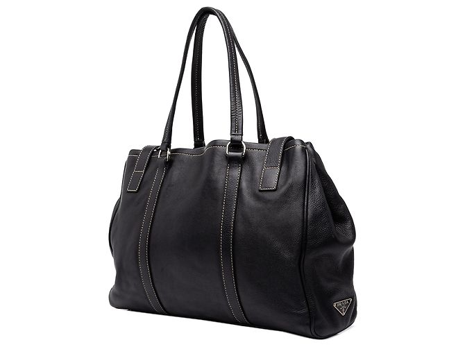 Prada Vitello Daino Tote in Schwarz mit Doppelverschluss - Ansicht 2