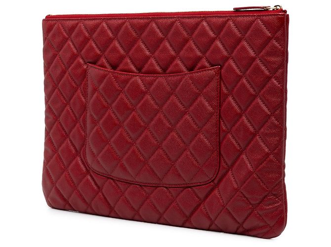 Clutch Chanel Red Large Quilted Caviar O Case - vista 2