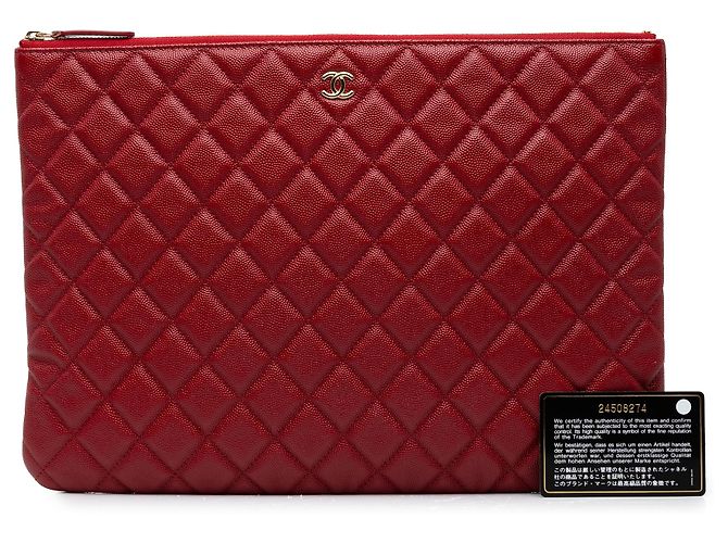 Clutch Chanel Red Large Quilted Caviar O Case - vista 7