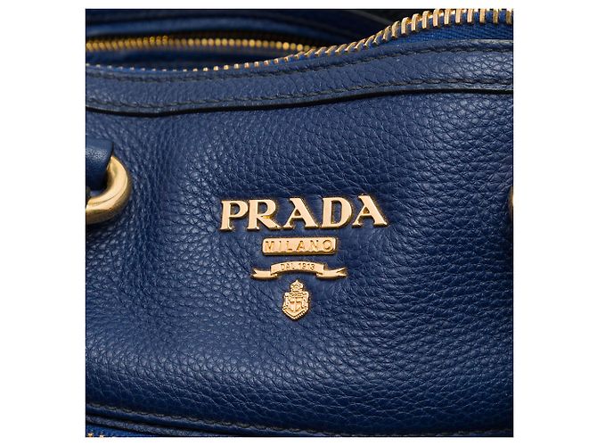 Borsa Prada Blue Vitello Daino con chiusura a zip - vista 5