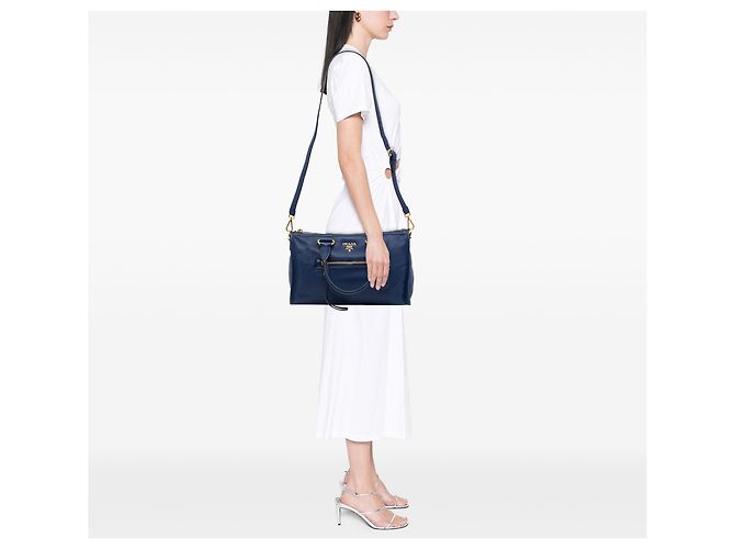 Borsa Prada Blue Vitello Daino con chiusura a zip - vista 6