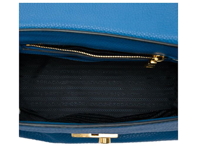 Borsa Satchel Prada Blue Vitello Daino Sound Lock - vista 4