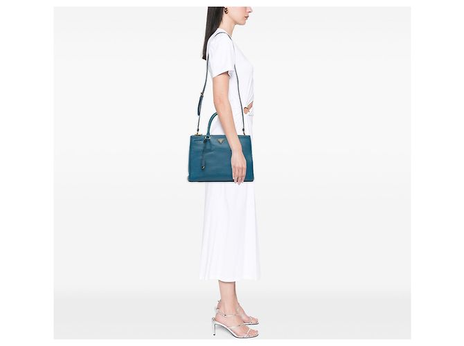 Borsa Prada Blue Medium Saffiano Lux Galleria Double Zip Satchel - vista 6