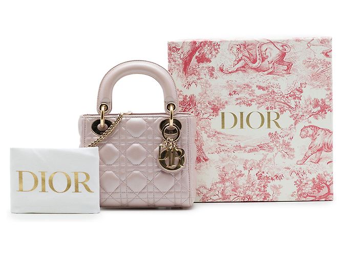 Dior Pink Mini Pearlescent Lambskin Cannage Lady Dior - vista 7