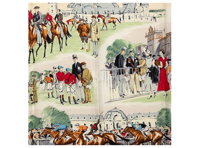 Foulard di seta Hermès Brown Champ de Courses a Chantilly 90 - vista 2