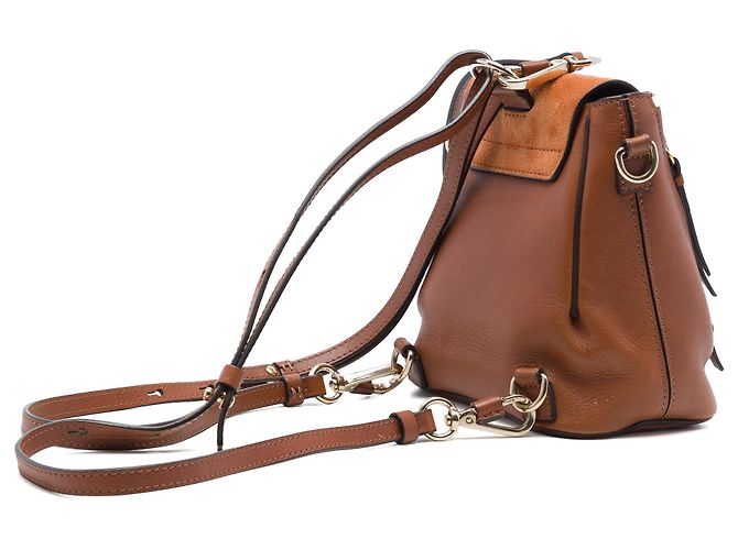 Mini zaino Faye Chloé in vitello e camoscio marrone - vista 2