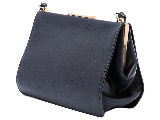 Prada Borsa a tracolla Light Frame in Saffiano nero e pelle City Calf - vista 2