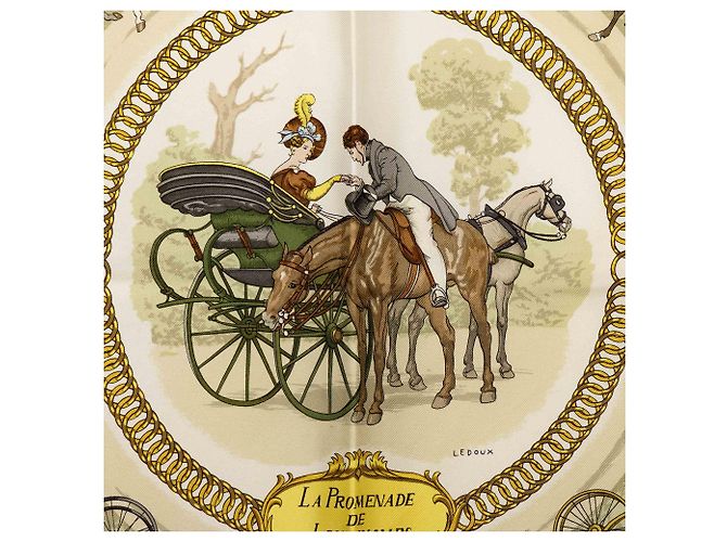 Foulard di seta Hermès Pink La Promenade de Longchamps 90 - vista 3