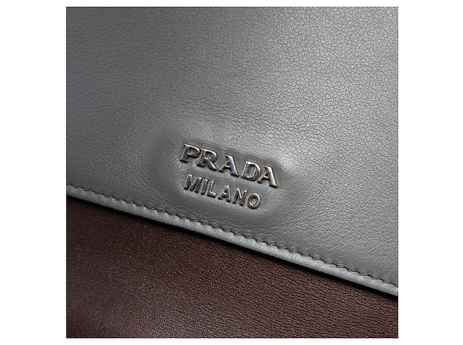 Borsa Satchel Prada Brown Large Bicolor City Calf Double Flap - vista 5