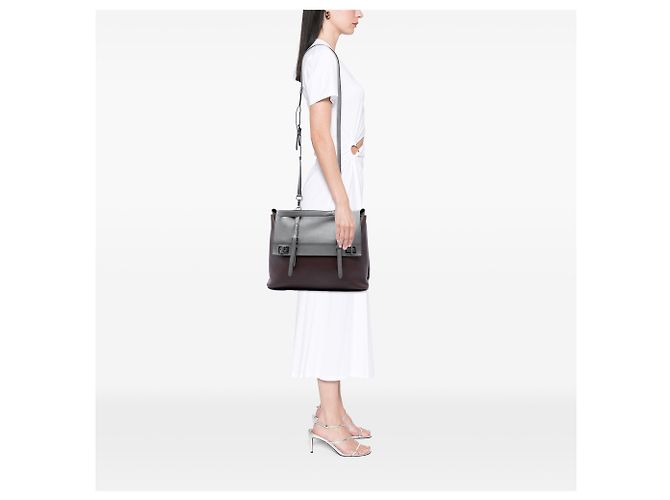 Borsa Satchel Prada Brown Large Bicolor City Calf Double Flap - vista 6