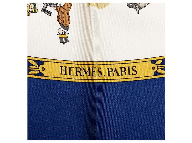 Foulard di seta Hermès Blue La Promenade de Longchamps 90 - vista 4