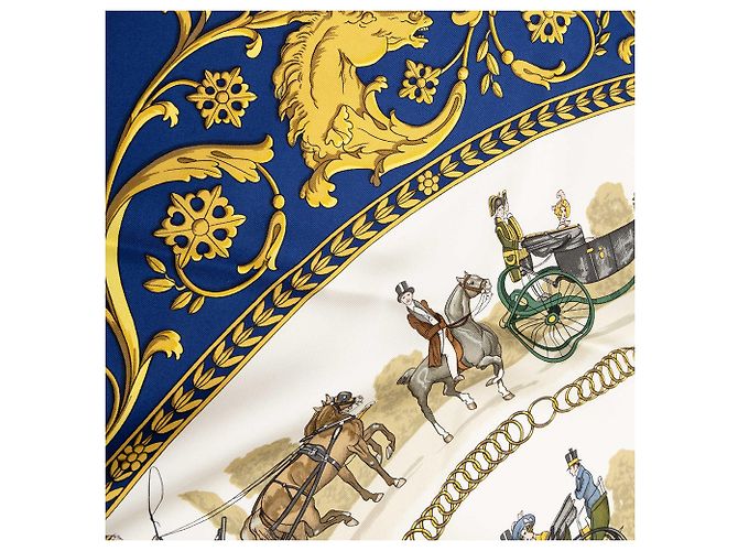 Foulard di seta Hermès Blue La Promenade de Longchamps 90 - vista 6
