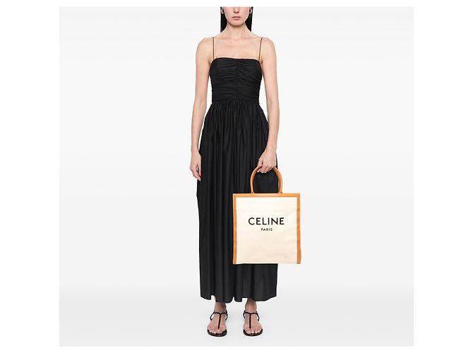 Céline Celine Cabas Vertical Grande de lona marrón - vista 5