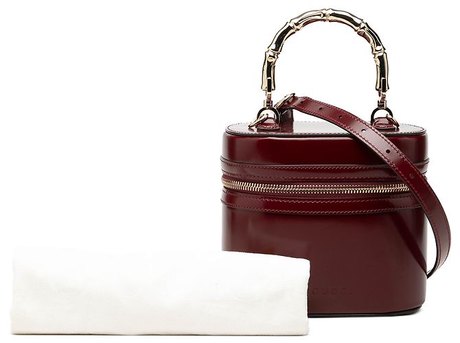 Bamboo Borsa Vanity Gucci in vitello lucido rosso con bambù - vista 7