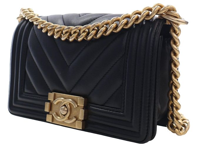 Chanel Black Small Chevron Lambskin Boy Flap - vista 12