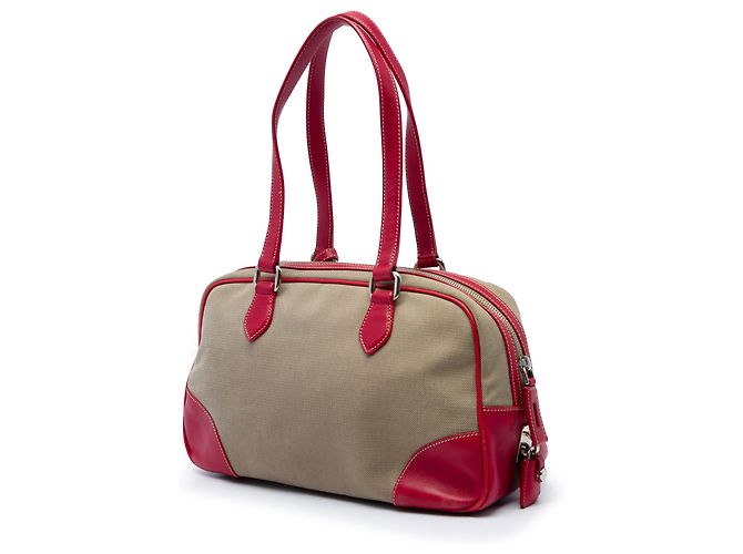 Prada Beige Canvas Canapa Logo Schultertasche - Ansicht 2