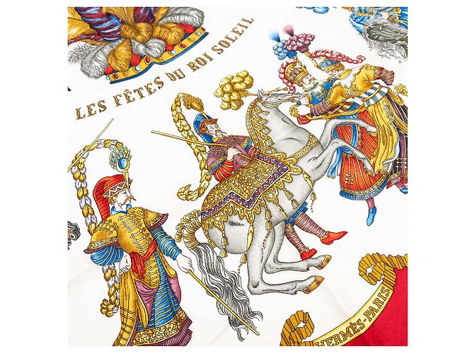 Hermès White Les Fetes du Roi Soleil Seidentuch 90 - Ansicht 6