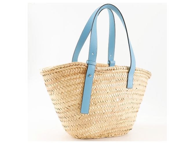 Borsa a Secchiello Loewe Marrone e Azzurro in Pelle e Rafia - vista 3