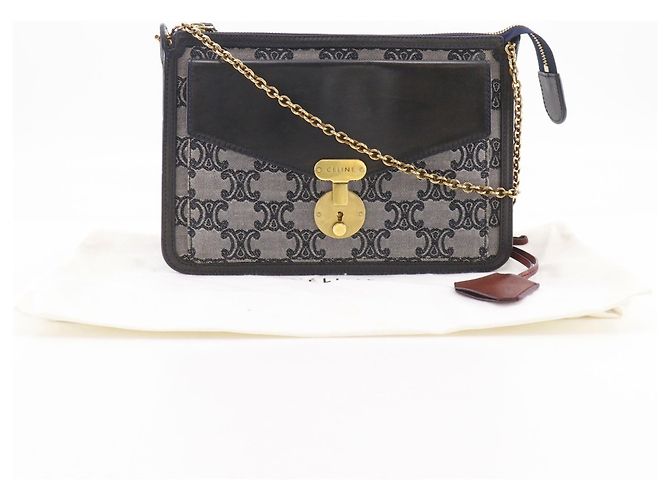 Céline Bolsa de Ombro Celine Navy Canvas Chain - vista 14