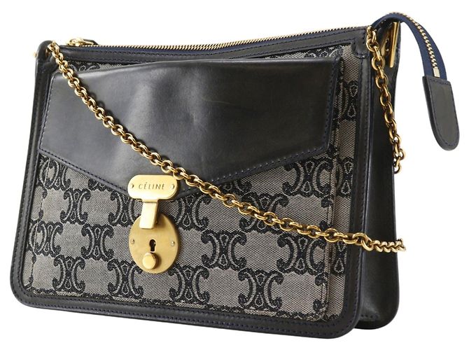 Céline Bolsa de Ombro Celine Navy Canvas Chain - vista 2