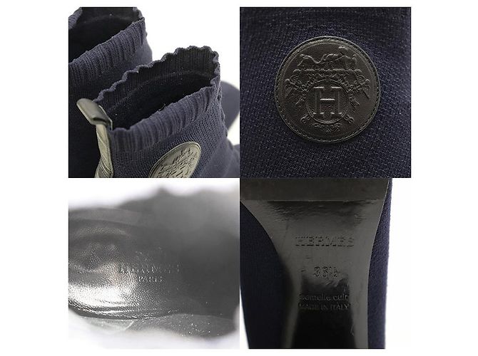 Hermès Hermes Strickstiefel mit Blockabsatz und H Logo Leder-Patch - Ansicht 10