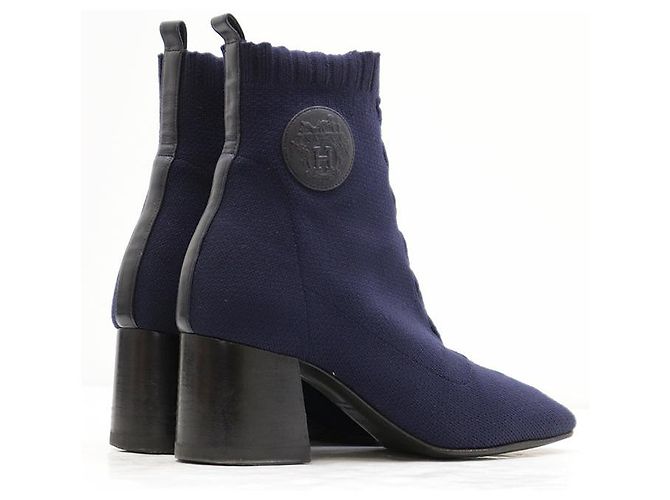 Hermès Hermes Strickstiefel mit Blockabsatz und H Logo Leder-Patch - Ansicht 6
