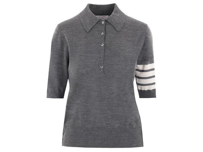 Thom Browne Polo relajado de lana gris - vista 6