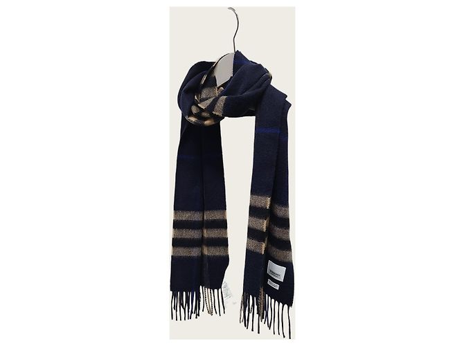 Burberry Sciarpa in cashmere a quadri Indigo Mid Camel - vista 2