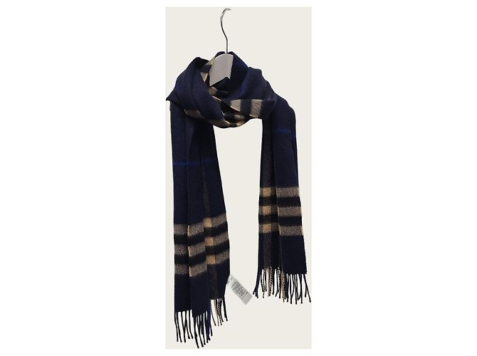 Burberry Sciarpa in cashmere a quadri Indigo Mid Camel - vista 3