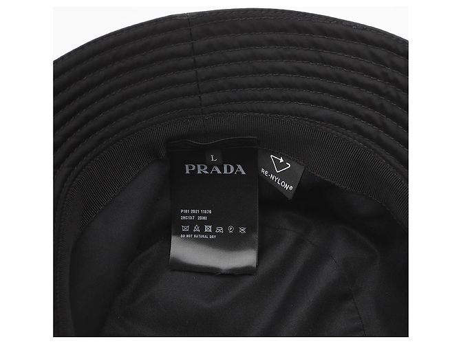 Prada Gorro bucket unisex a rayas con logo triangular negro - vista 6