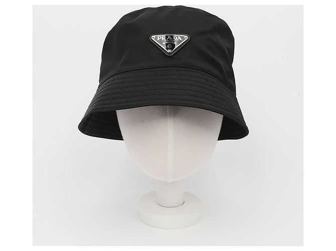 Prada Gorro bucket unisex a rayas con logo triangular negro - vista 7