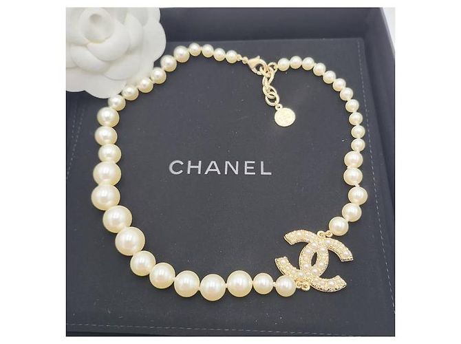 Chanel Collana Anniversary CC Logo Gold Crystal Pearl - vista 2