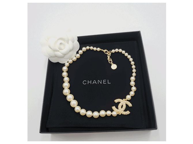 Chanel Collana Anniversary CC Logo Gold Crystal Pearl - vista 4