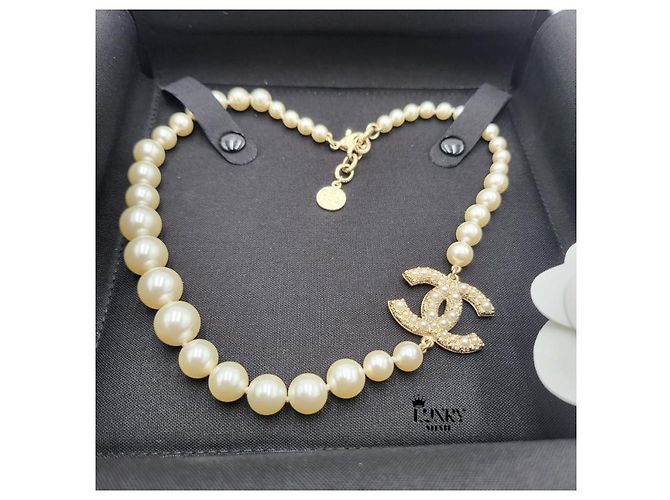 Chanel Collana Anniversary CC Logo Gold Crystal Pearl - vista 5