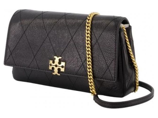 Carteira de corrente acolchoada Tory Burch preta de couro - vista 5