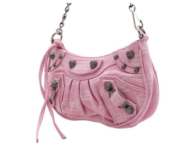 Balenciaga Mini borsa a tracolla in denim rosa - vista 2