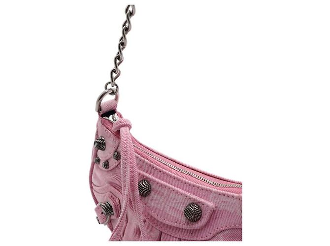 Balenciaga Mini borsa a tracolla in denim rosa - vista 8