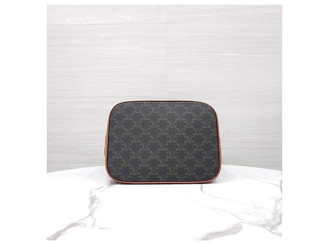 Céline Bolso Bucket Medium de Lona Triomphe Marrón - vue 7