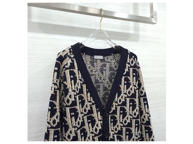 Dior Oblique Cardigan Navy Blue Wool Jacquard XS - Ansicht 3