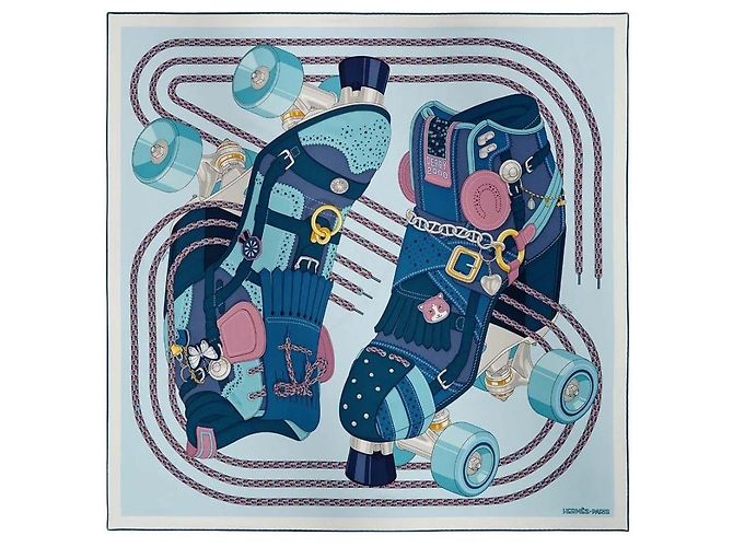 Foulard Hermès Derby 2000 90 Blu Seta - vista 2