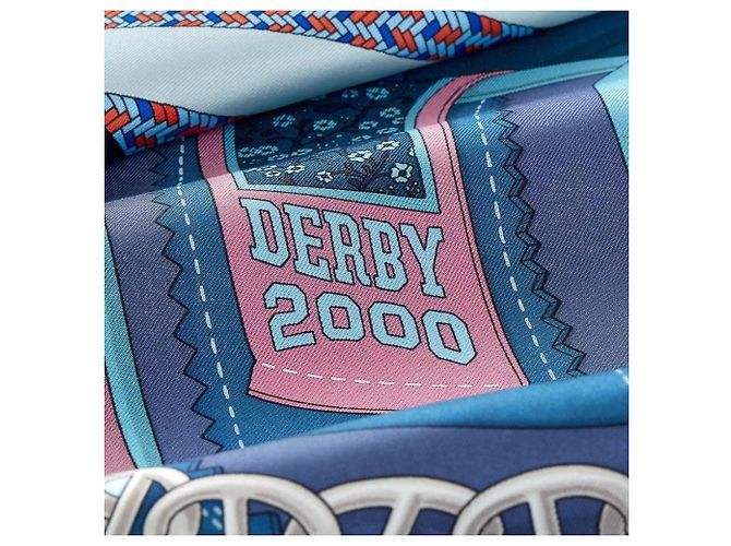 Foulard Hermès Derby 2000 90 Blu Seta - vista 5