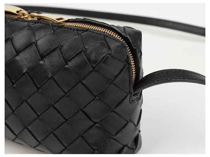 Bottega Veneta Mini Borsa a Tracolla Intrecciato Nera - vista 3