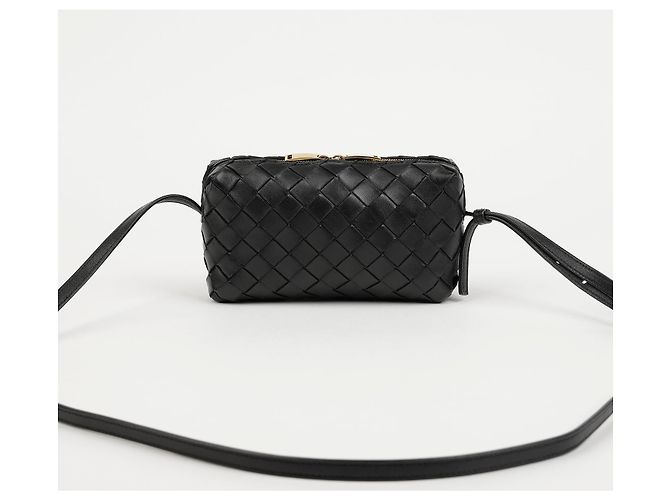 Bottega Veneta Mini Borsa a Tracolla Intrecciato Nera - vista 4