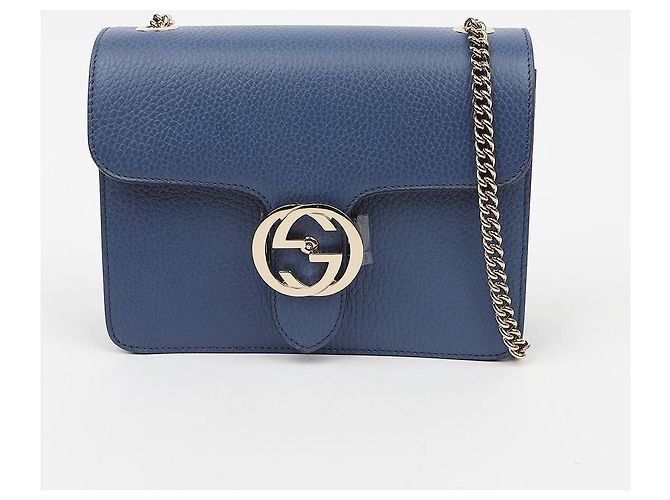 Gucci Borsa a tracolla piccola in pelle con Interlocking GG da donna, Blu - vista 2