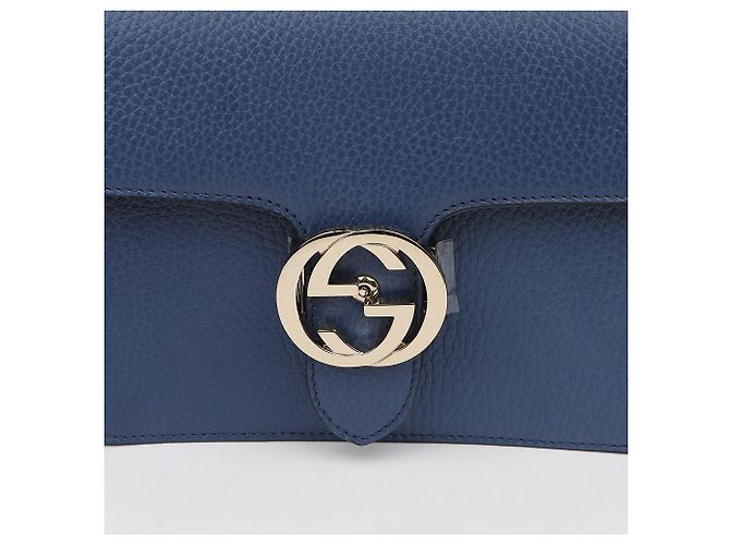 Gucci Borsa a tracolla piccola in pelle con Interlocking GG da donna, Blu - vista 3