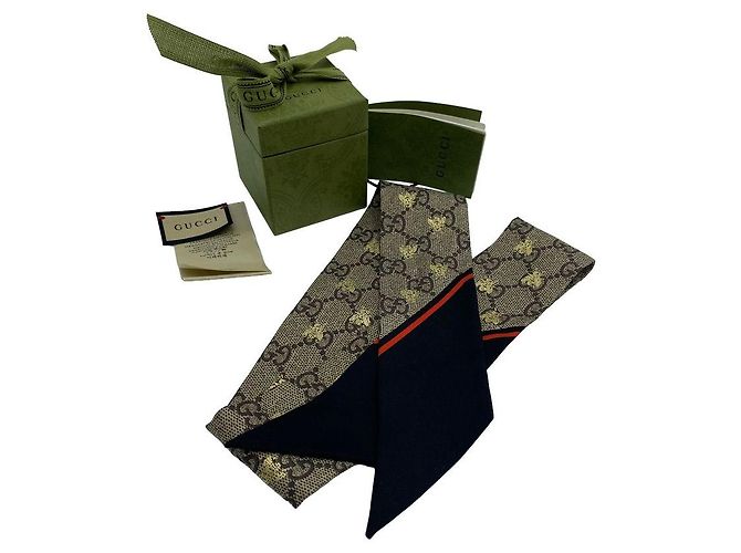 Gucci Lenço com Laço GG Bi Silk Beige Black - vista 7