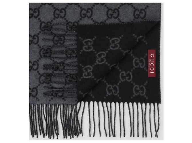 Sciarpa Gucci in cashmere grigio scuro nero - vista 6