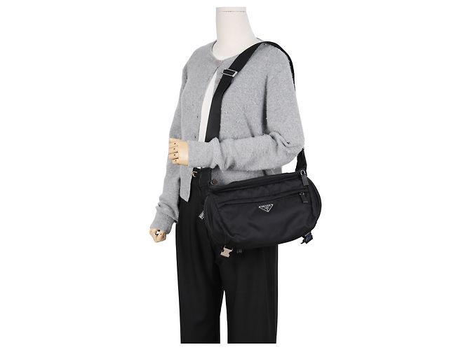 Prada Borsa a tracolla in Re-Nylon e pelle Saffiano Nero - vista 15