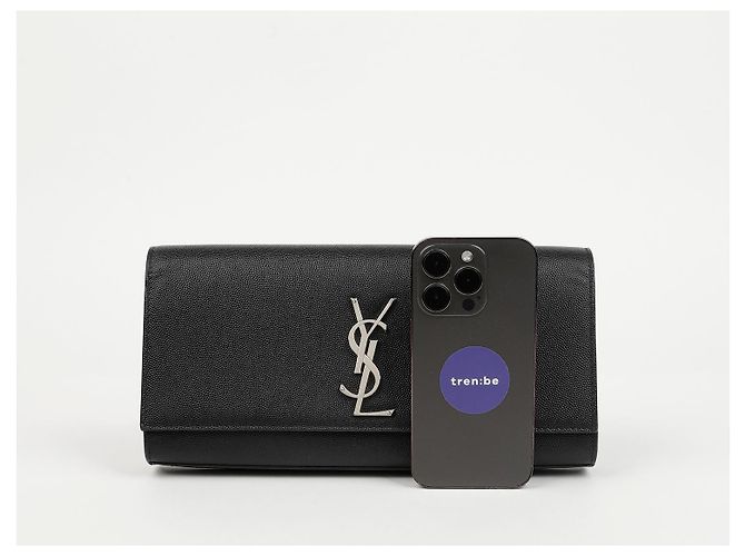 Autre Marque Leder-Clutch silberfarben Schwarz - Ansicht 12